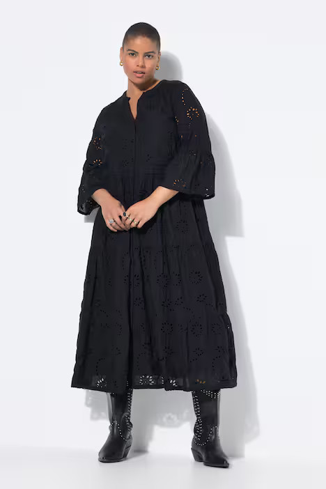 Eyelet Embroidered 3/4 Sleeve Dress | Ulla Popken - US