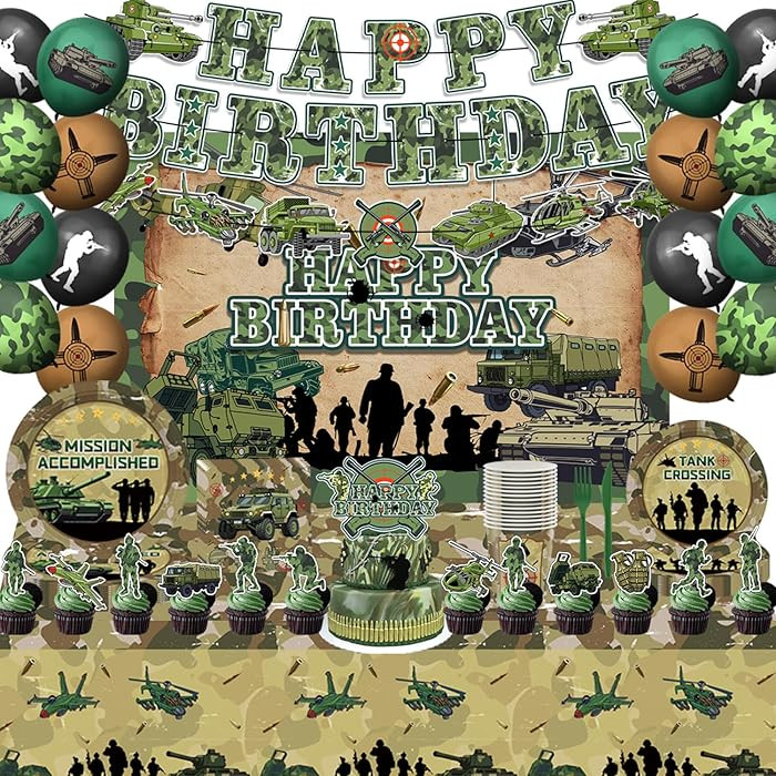 Army Birthday Party Decorations Includes Balloons- Army Banner-Cake Topper-Cupcake Toppers-Backdr... | Amazon (US)