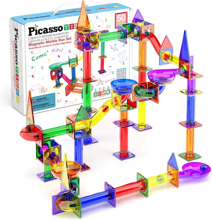 PicassoTiles 50 Piece Magnetic Marble Run Toy STEM Educational Building Set | Amazon (US)