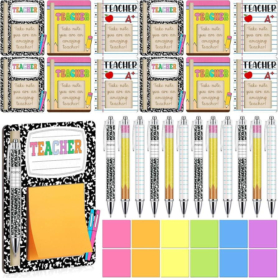 Eersida 36 Pcs Teacher Appreciation Gifts Bulk Set Sticky Notes with Ballpoint Pens and Wooden Pa... | Amazon (US)
