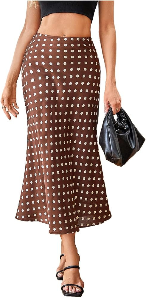 MakeMeChic Women's Polka Dots Midi Skirt Satin Silk Summer Flowy Pencil Long Skirts | Amazon (US)