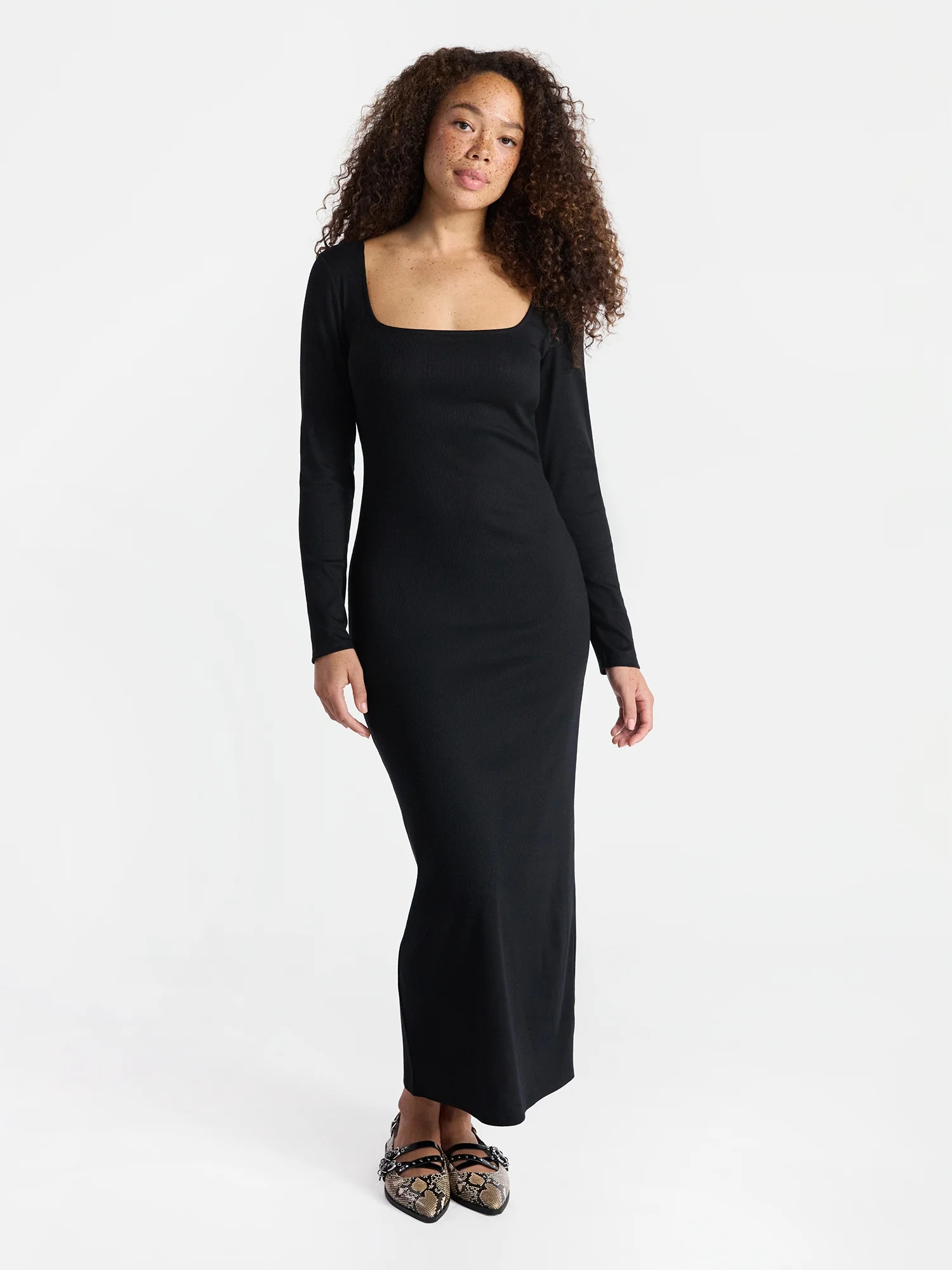 No Boundaries Square Neck Dress with Long Sleeves, Women's - Walmart.com | Walmart (US)