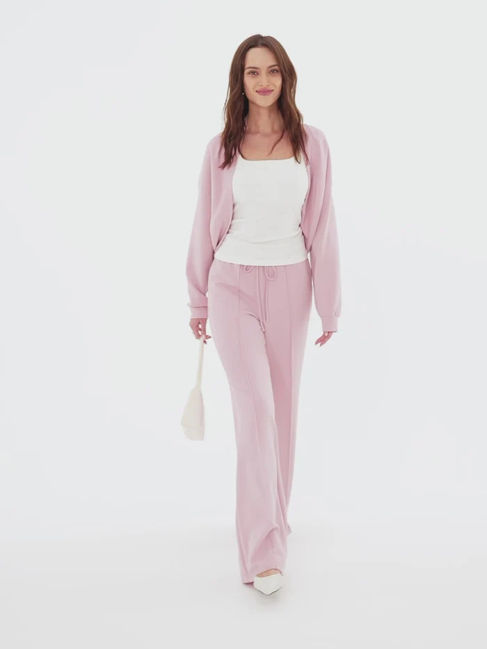 2Pcs Set Long Sleeve Drop-Shoulder Cardigan & High-Rise Flare Pants with Pockets | OGLmove