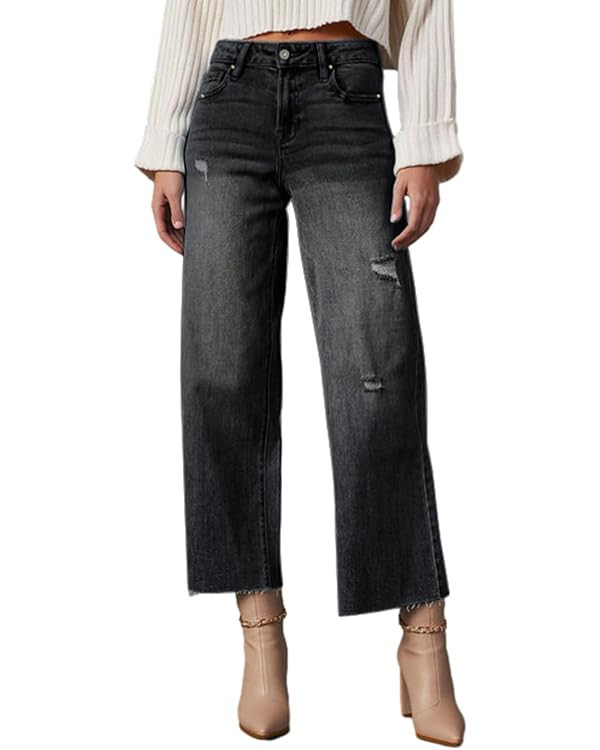 Dokotoo Womens High Waist Baggy Jeans Wide Leg Casual Petite 2024 8 points Length Stretch Denim P... | Amazon (US)