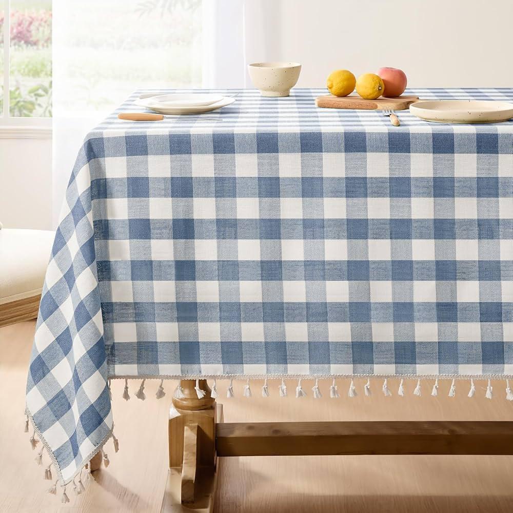 Softalker Checkered Tablecloth Rectangle, Heavy Weight Linen Cotton Gingham Boho Table Cloth with... | Amazon (US)