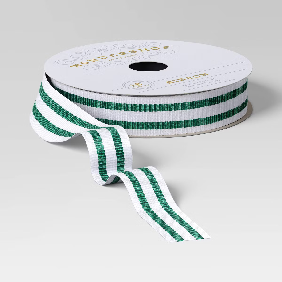 18' Christmas Fabric Ribbon Grosgrain White/Green Stripes - Wondershop™ | Target