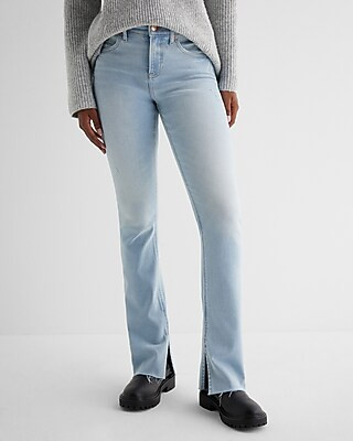 Mid Rise Light Wash Raw Hem Skyscraper Jeans | Express