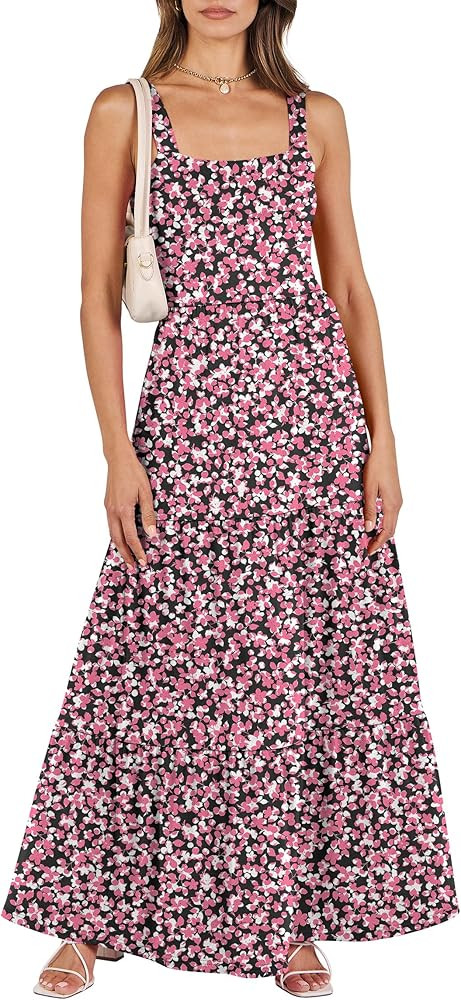 ANRABESS Women's Summer Casual Long Maxi Beach Vacation Dresses Sleeveless Square Neck Flowy Tier... | Amazon (US)