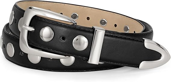 JASGOOD Women Leather Belt Fashion Studded Belt Ladies Punk Belt Gold Buckle Vintage Leather Belt... | Amazon (UK)