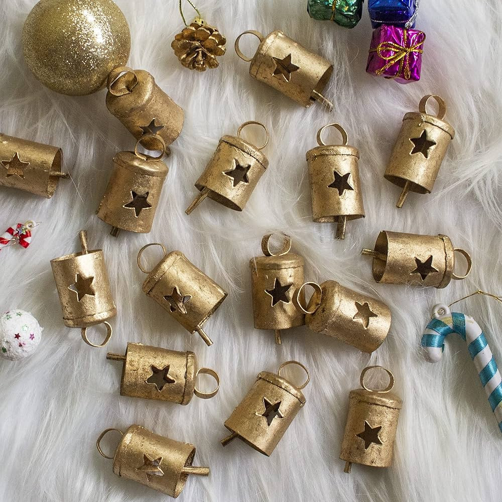 12 Vintage Indian Tin Bells Rustic Chime Vintage Jingle Bell Wedding Patio Cow Bells Christmas Tr... | Amazon (US)