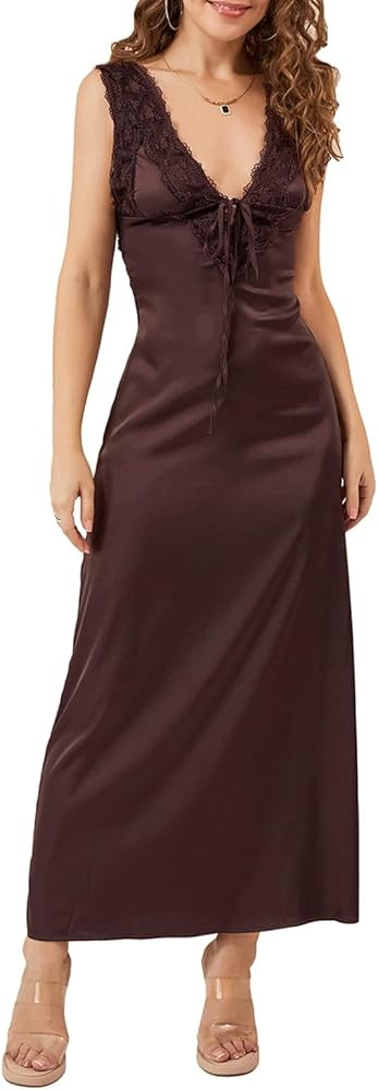 Women Floral Maxi Dress Y2k Deep V Neck Sleeveless Backless Sundress Summer Vacation Wedding Gues... | Amazon (US)