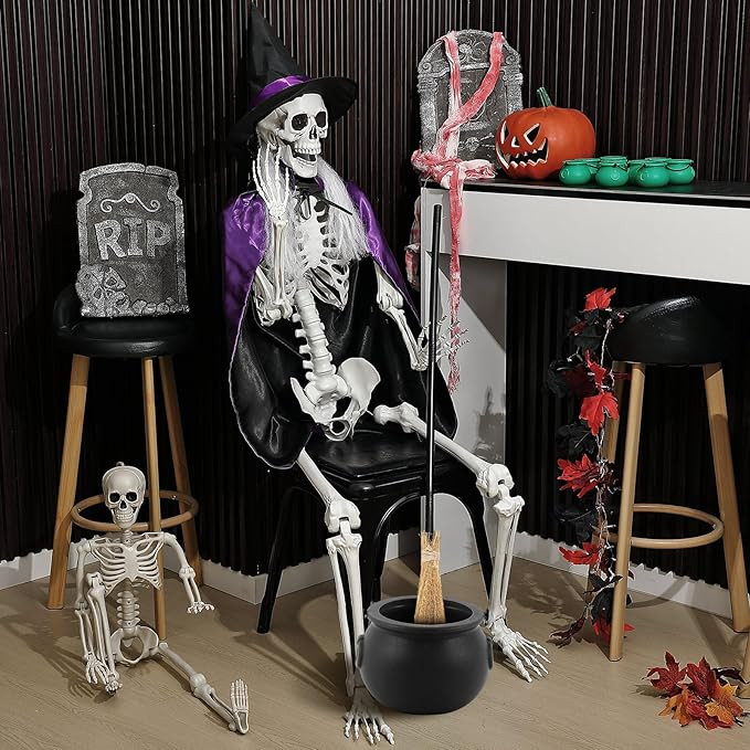 Geetery 5.4 ft Halloween Skeleton Decoration with Witch Outfit Life Size Poseable Skeleton Cloak ... | Amazon (CA)