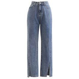 Slit Cuffs High Waist Soft Jeans in Blue | Chicwish