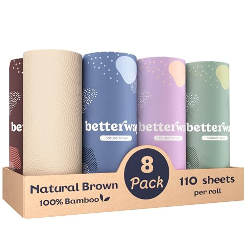 Betterway Bamboo Paper Towels - 6 Rolls, 2 Ply - Plastic Free, Disposable Kitchen Paper Towels - ... | Amazon (US)
