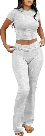 ANRABESS 2 Piece Lounge sets for Women | Soft Comfy Stretchy, Crop Top & Foldover Flare Leggings,... | Amazon (US)