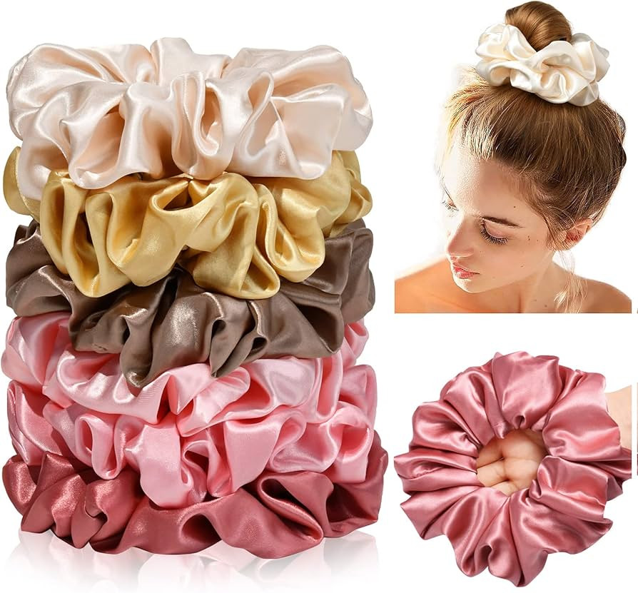 CEELGON Large Silk Satin Scrunchies for Women - Big Jumbo Hair Ties for Thick Curly Hair - Pack o... | Amazon (US)