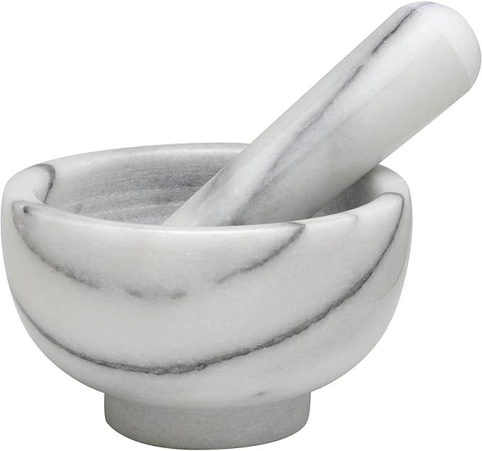 HIC Mortar and Pestle Spice Herb Grinder Pill Crusher Set, Solid Carrara Marble, 4-Inch x 2.5-Inc... | Amazon (US)