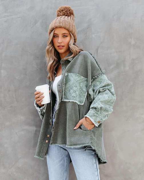 Miley Bandana Frayed Shacket - Olive | VICI
