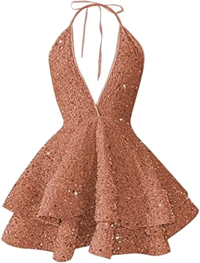 Homecoming Dresses Sparkly Sequin Sexy V-Neck Sleeveless Short Prom Cocktail Party Gowns for Teen... | Amazon (US)