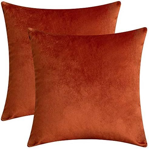 Decorative Couch Throw Pillow Cover,Sofa 18x18 Burnt Orange Throw Pillows,Square Farmhouse Velvet... | Amazon (US)
