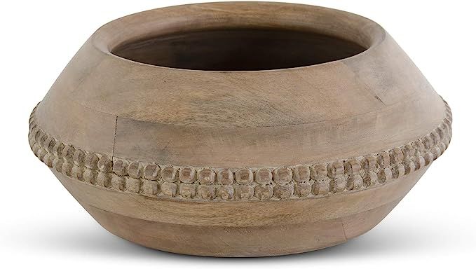 K&K Interiors 17469B-2 12 Inch Wood Carved Bowl with Beaded Trim, Brown | Amazon (US)