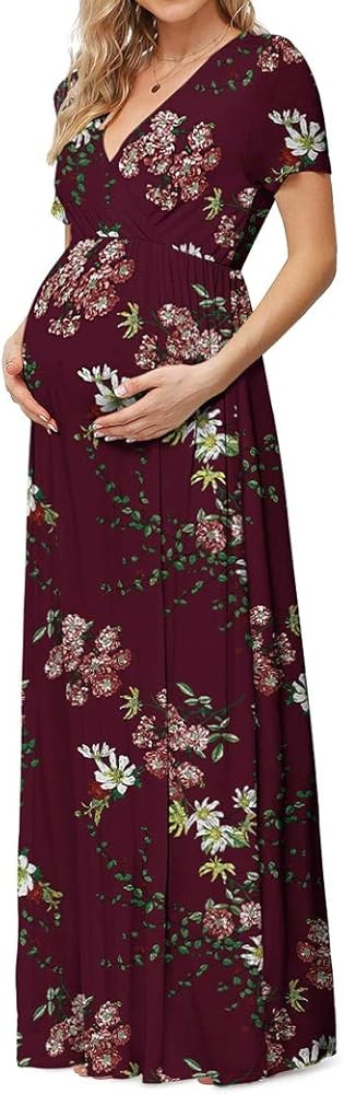 Xpenyo Maternity Maxi Dress Women Casual Wrap Long Baby Shower Pregnancy Dresses | Amazon (US)