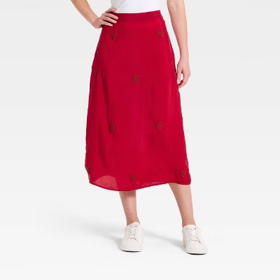 Women's Valentine's Heart Printed Skirt - A New Day™ Red L | Target