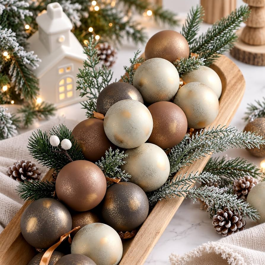 Yunlly 24 Pcs Textured Christmas Ornament 2.36'' Tree Decor,Earth Color | Amazon (US)