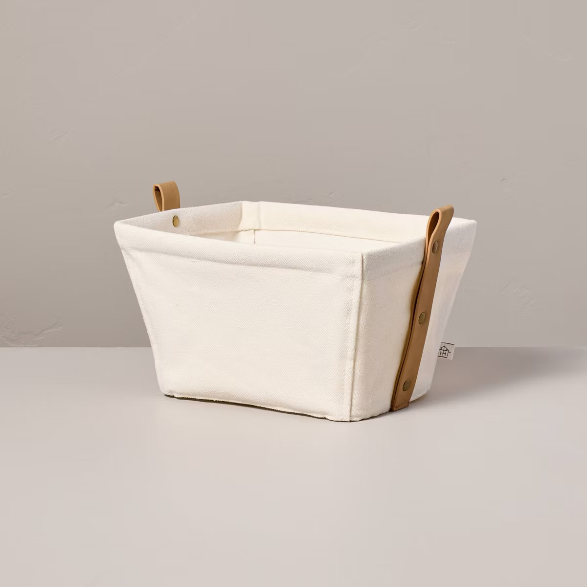 Decorative Canvas Storage Bin with Faux Leather Strap Handles Cream/Tan - Hearth & Hand™ with M... | Target