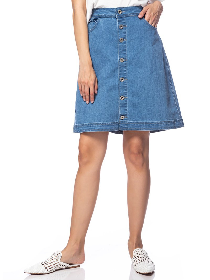 Womens Vintage Stretch Denim Jean Button Flare Skirt with Side Pocket | Walmart (US)