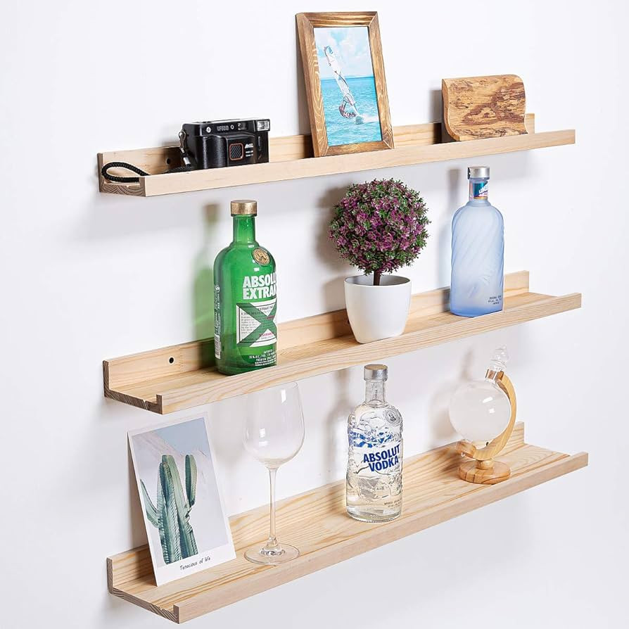 AZSKY 48 Inch Large Wood Floating Shelves for Wall Set of 3, Rustic Natural Picture Ledge Shelf D... | Amazon (US)