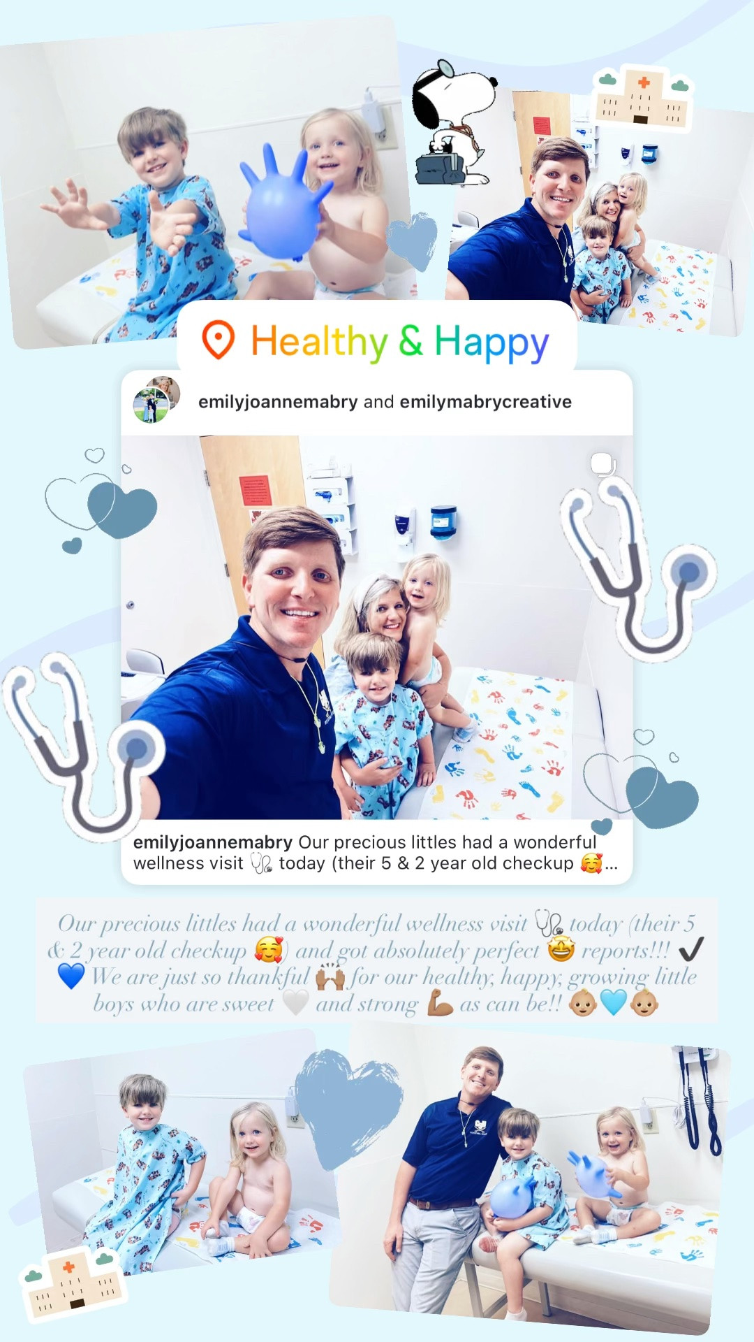 Our precious littles had a wonderful wellness visit 🩺 today (their 5 & 2 year old checkup 🥰) and got absolutely perfect 🤩 reports!!! ✔️💙 We are just so thankful 🙌🏽 for our healthy, happy, growing little boys who are sweet 🤍 and strong 💪🏽 as can be!! 👶🏼🩵👶🏼 They loveee the glove ✋🏽 balloons 🎈and stickers 🚙 they get for being such sweeties pies!! 🤭 What a gift 🎁 it is being their parents and watching their little #brotherbestie relationship grow & grow!! 🫶🏽🌱 #yearlywellnesscheckup #5and2yearoldvisit #happyandhealthy #judsonandlevirhett
