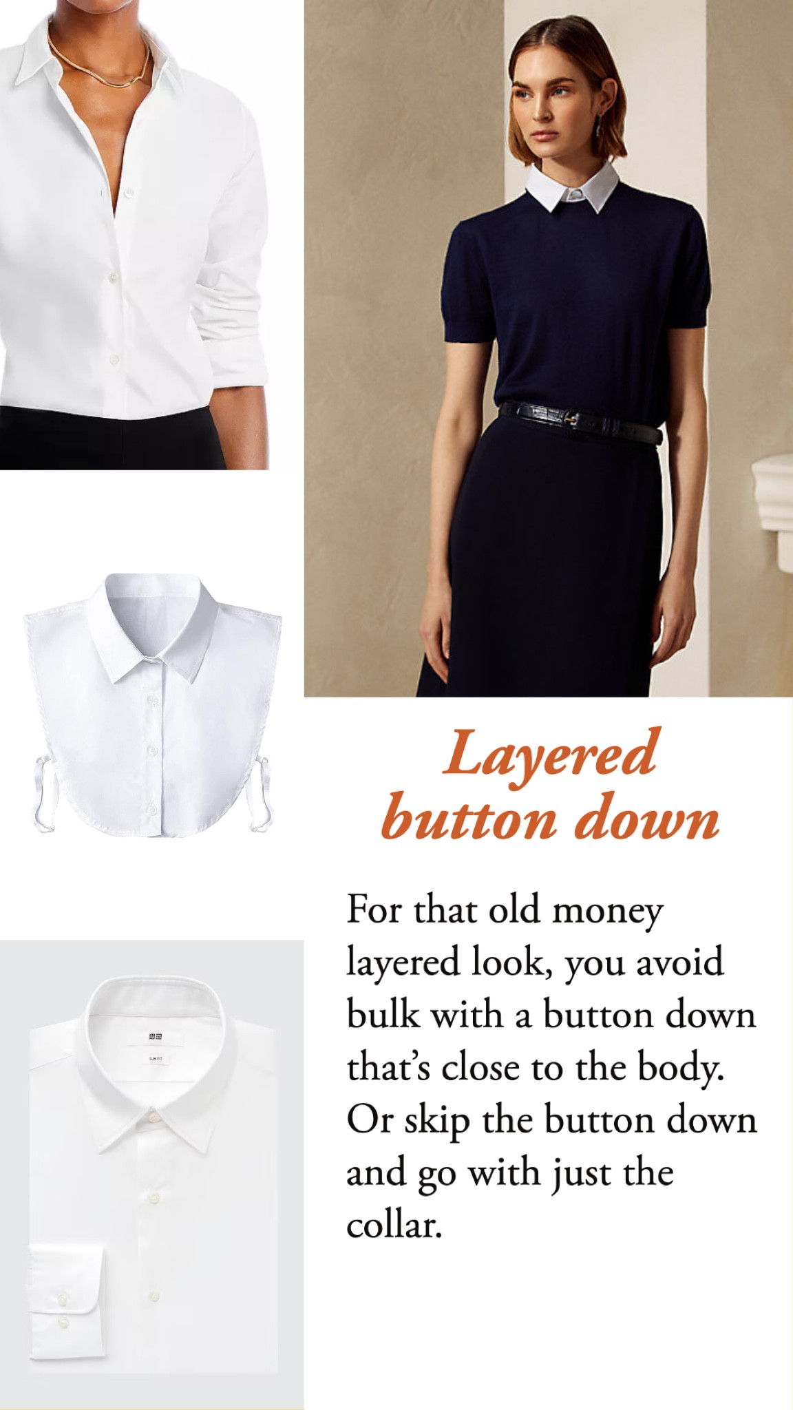 For that old money layered look, you avoid bulk with a button down that’s close to the body. I picked stretchy options that have beautiful fabrics and nice collars. 

Or skip the button down and go with just the collar. That’s less laundry and ironing, too  

#LTKFind #LTKunder100 #LTKworkwear