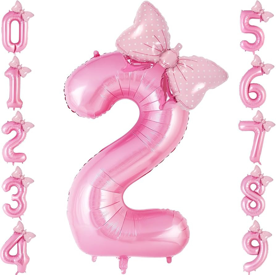Bow Pink Number 2 Balloon, 40 Inch Large Foil Number Balloons With Bow, Big Mylar Pink 2 Balloons... | Amazon (US)