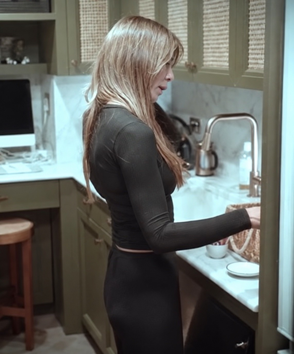Real housewives of New York City Carole Radziwill black Whipped Track Pant and Henley top