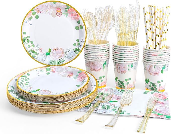 Floral Party Supplies Paper Plates and Napkins Sets for 25 Guest-Include Floral Party Disposable ... | Amazon (US)