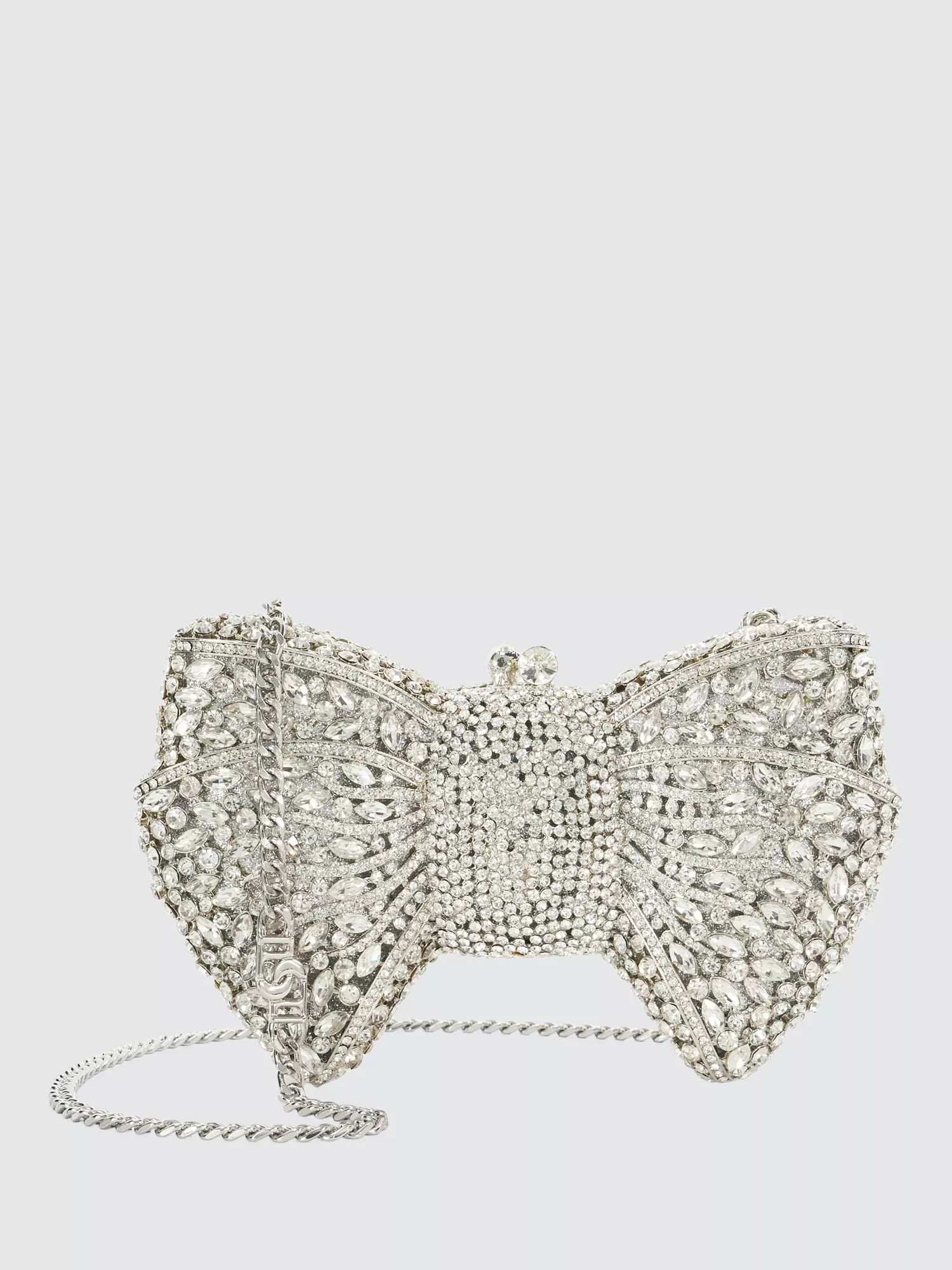 Dune London Enchant Embellished Bow Clutch Bag, Silver | John Lewis (UK)