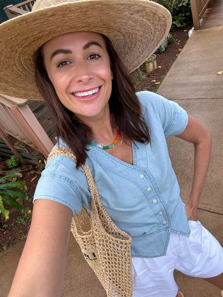 This denim shirt is so cute paired with these linen, tailored shorts! This is a fun summer look that you can wear on vacation, around town, or out to dinner with girlfriends! 

#LTKtravel #LTKstyletip #LTKfindsunder100