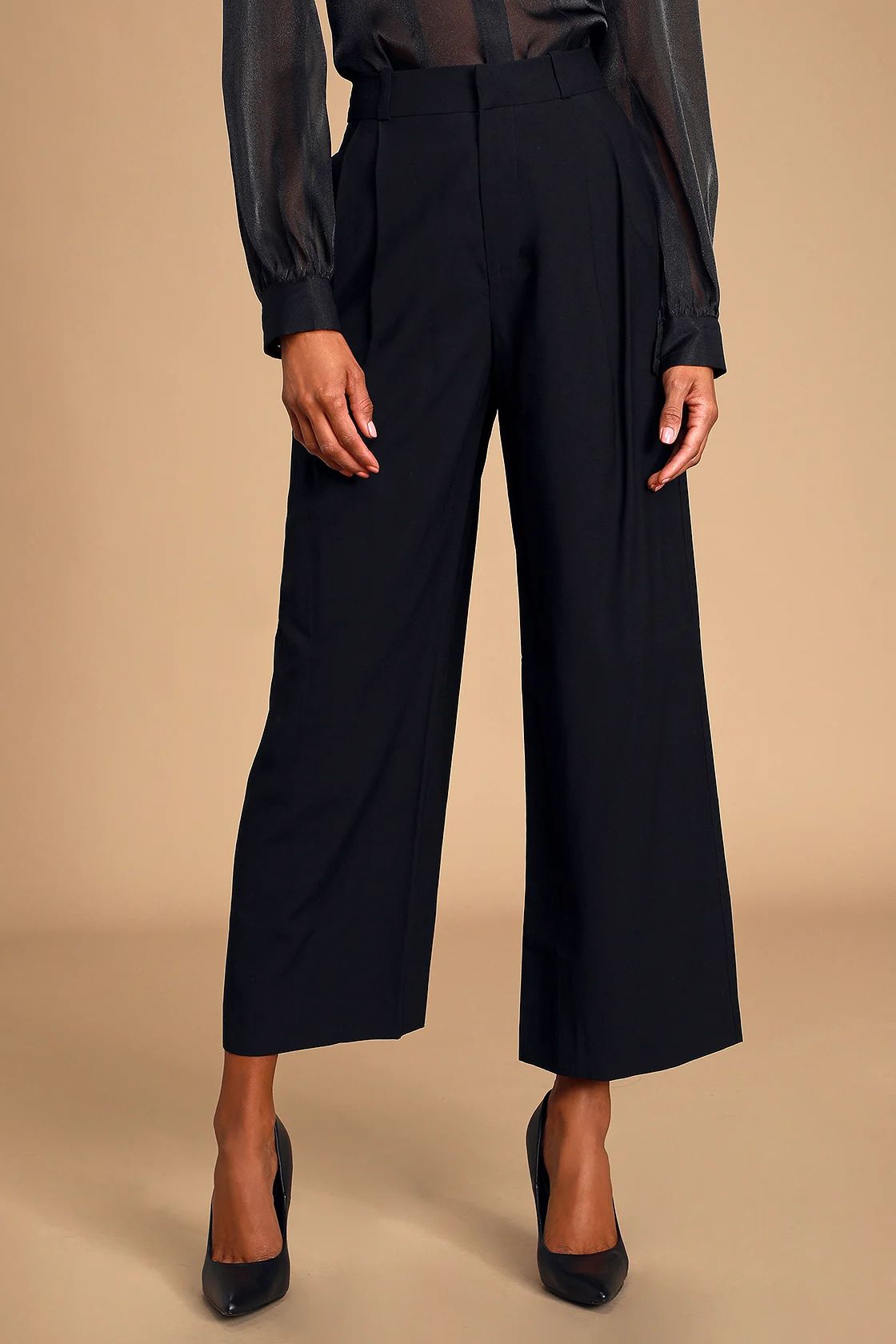 Business Woman Black Wide-Leg Trouser Pants | Lulus