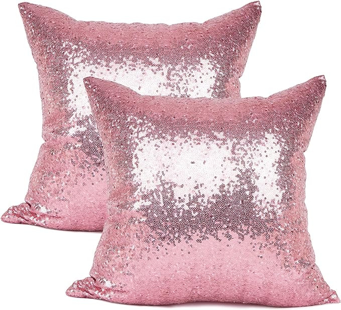 YOUR SMILE Pack of 2, New Luxury Series Solid Color Pink Decorative Glitzy Sequin & Comfy Satin T... | Amazon (US)