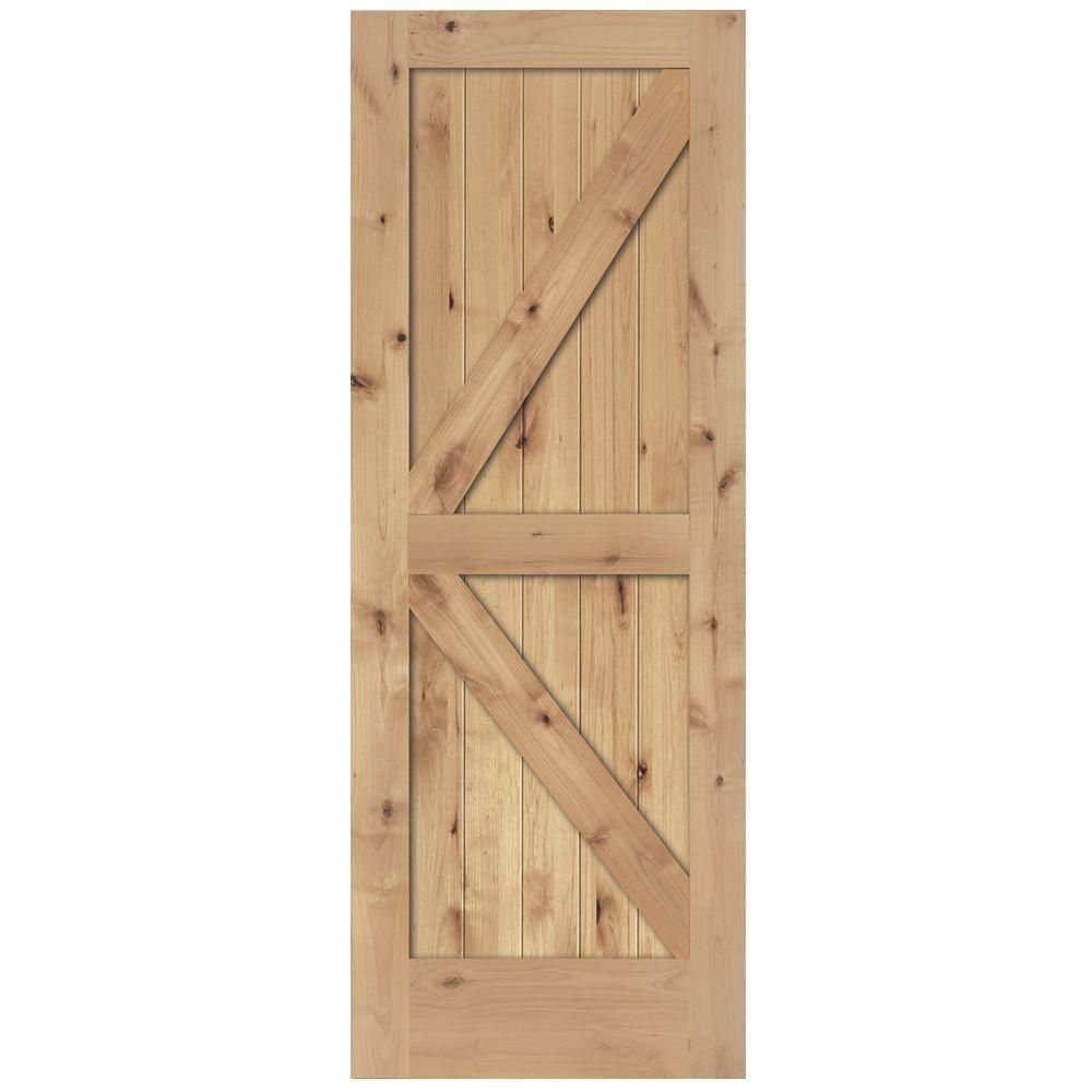 Steves & Sons 24 in. x 80 in. 2-Panel Solid Core Unfinished Knotty Alder Interior Barn Door Slab-J64 | The Home Depot