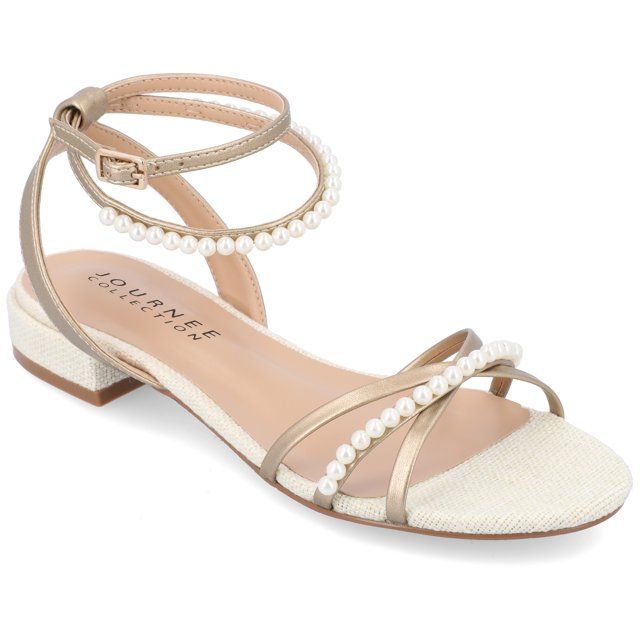 Journee Collection Womens Tulsi Faux Pearl Ankle Strap Covered Block Heel Sandals | Walmart (US)