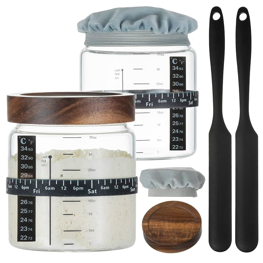Wissy&Konny Sourdough Starter Jar 2Pack 35OZ with Ounce Scale Line,Date Marked Feeding Band, Ther... | Amazon (US)