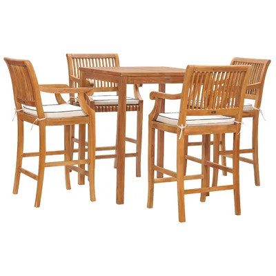 5 Piece Teak Wood Castle Patio Bistro Bar Set With 35" Bar Table & 4 Barstools With Arms | Wayfair North America