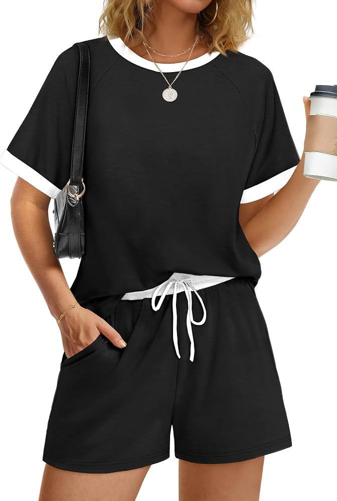 WIHOLL Two Piece Short Sets for Women Casual Summer Outfits Short Sleeve Crew Neck Lounge Matchin... | Amazon (US)