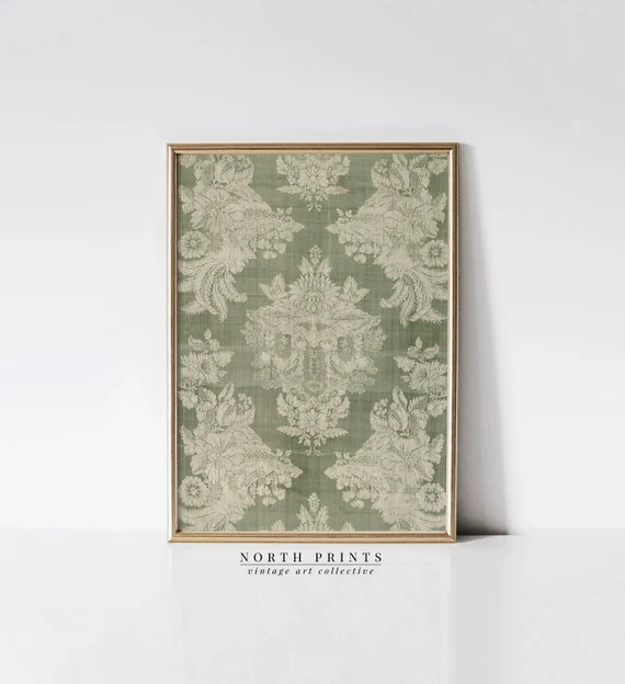 Muted Green Tapestry Wall Art  Vintage Textile PRINTABLE  | Etsy | Etsy (US)