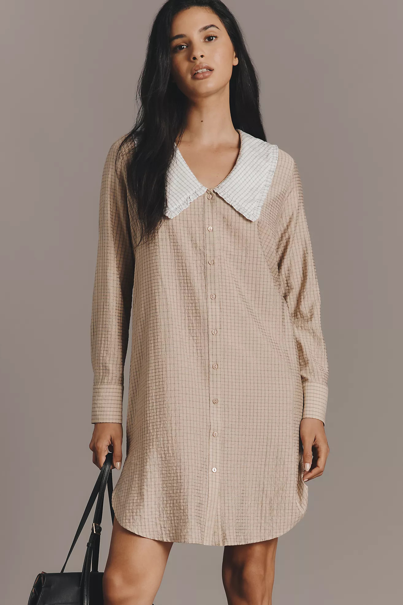 English Factory Long-Sleeve Collared Mini Shirt Dress | Anthropologie (US)