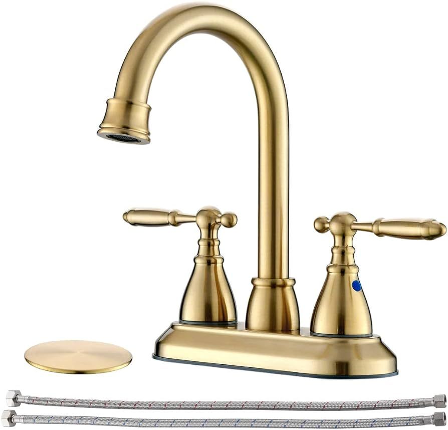 Brushed Gold Bathroom Faucet with Pop-up Drain Assembly, 2 Handles Centerset Bathroom Sink Faucet... | Amazon (US)