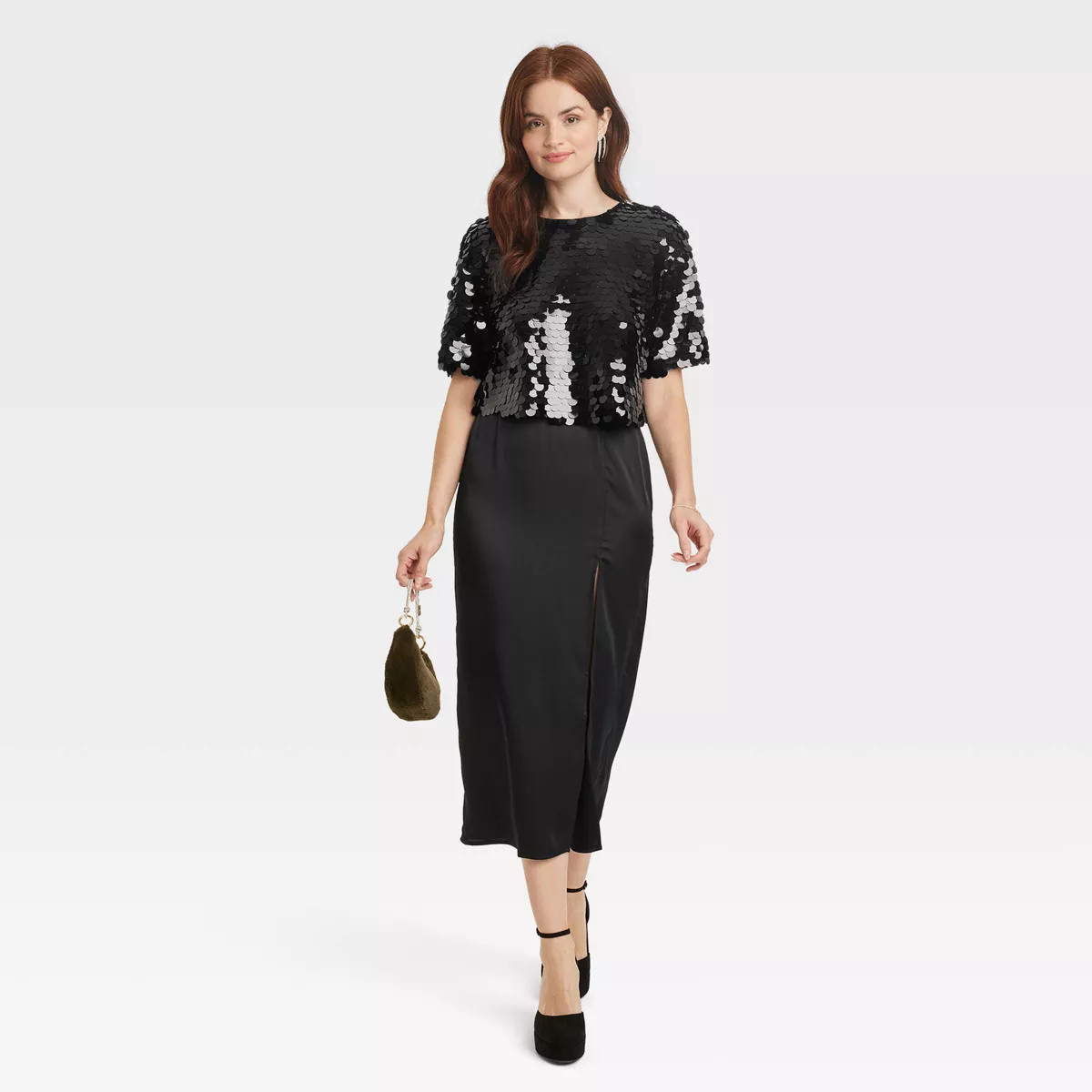 Women's Short Sleeve Paillettes - A New Day™ Black XS | Target