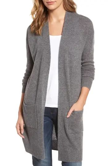 Petite Women's Halogen Rib Knit Wool & Cashmere Cardigan, Size X-Small P - Grey | Nordstrom